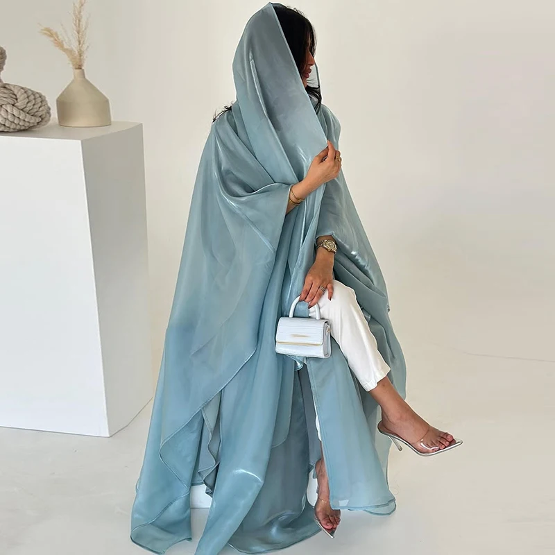 2026 Office Elegant Swing Muslim Coat New Autumn V Neck Solid Color Cardigan Fashion Batwing Sleeves Loose Women's Robe Shawl