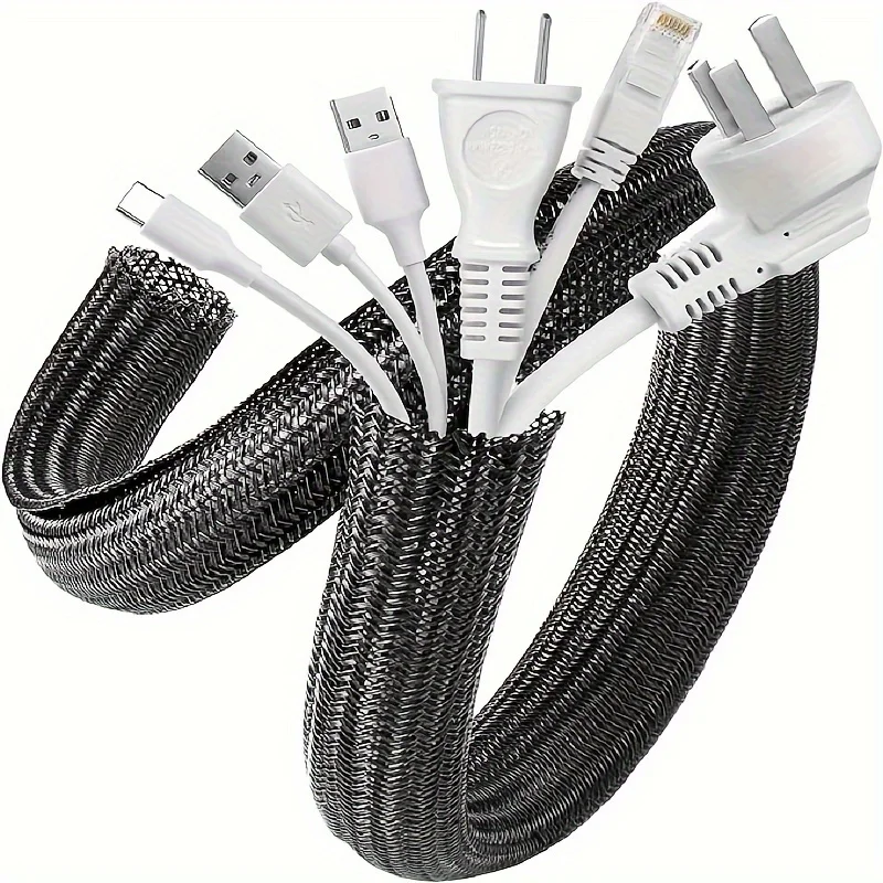 

Nylon cable sleeve under desk wire manager, home office wiring manager and protector, pet bite protection computer cable sleeve