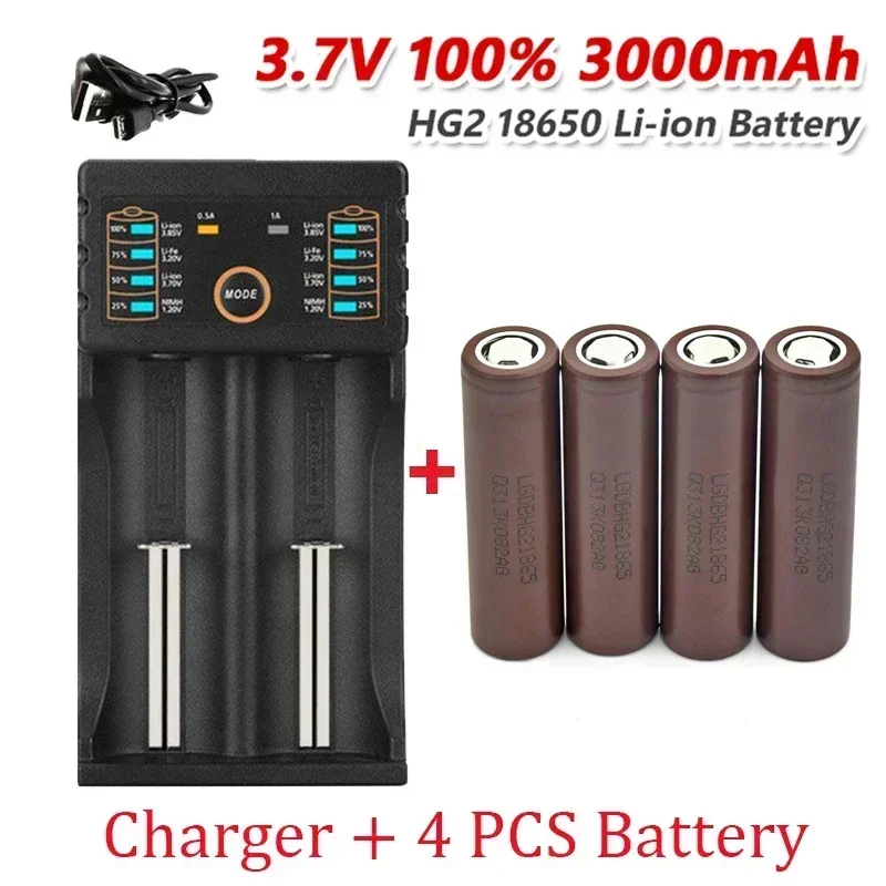 

100% New Original HG2 18650 3000mAh battery 18650 hg2 3.6V discharge 20A dedicated For hg2 Power Rechargeable battery+ charger