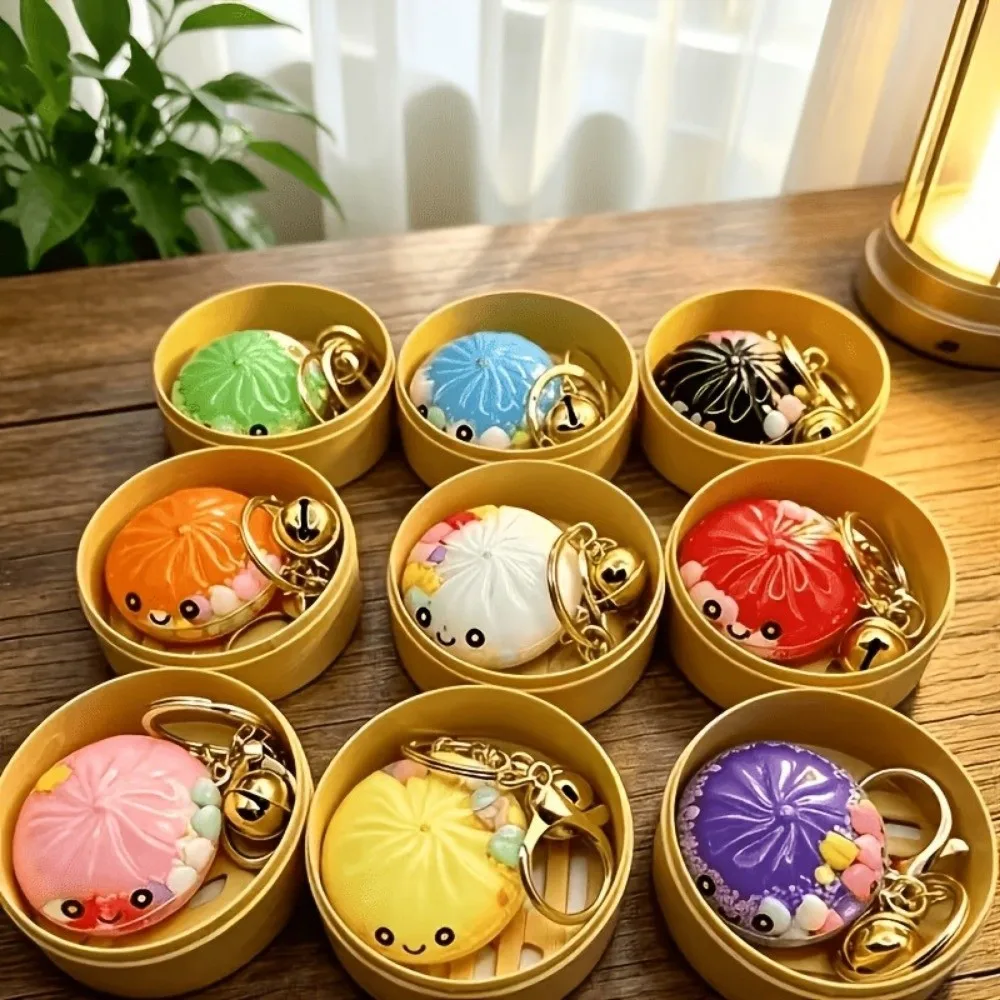 Colorful Miniature Bun Keychain Cute Cartoon Acrylic Stuffed Bun Keychain Quicksand Glitter Crystal Simulation