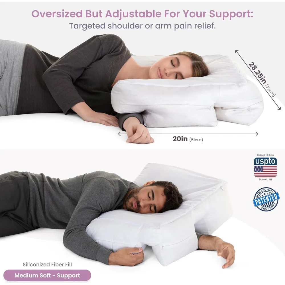 Side Sleeper Pillow with Arm Hole for Shoulder Pain Relief, Neck & Spine Alignment, Down Alternative