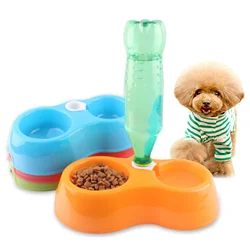 Two Pet Dog Water Feeder Cat Water Bowl Food Bowl Cat Dog Drinking Fountain Pet Double Bowl Dual-purpose Pluggable Water Bottle