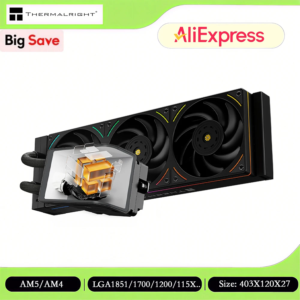 

Thermalright Wonder Vision 360 UB ARGB Система водяного охлаждения для процессора AIO 360 мм, самостоятельная настройка темы/6,67 дюйма/3D-изогнутый экран/LGA1851/AM5/AM4