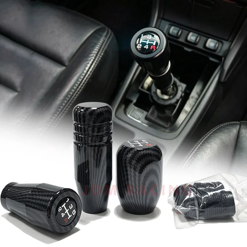 5 Speed Carbon Fiber Shift Knob 3 Designs AluminuAlloy Car Gear Lever with 8/10/12mm Thread Adapters Universal Fit Most Vehicles