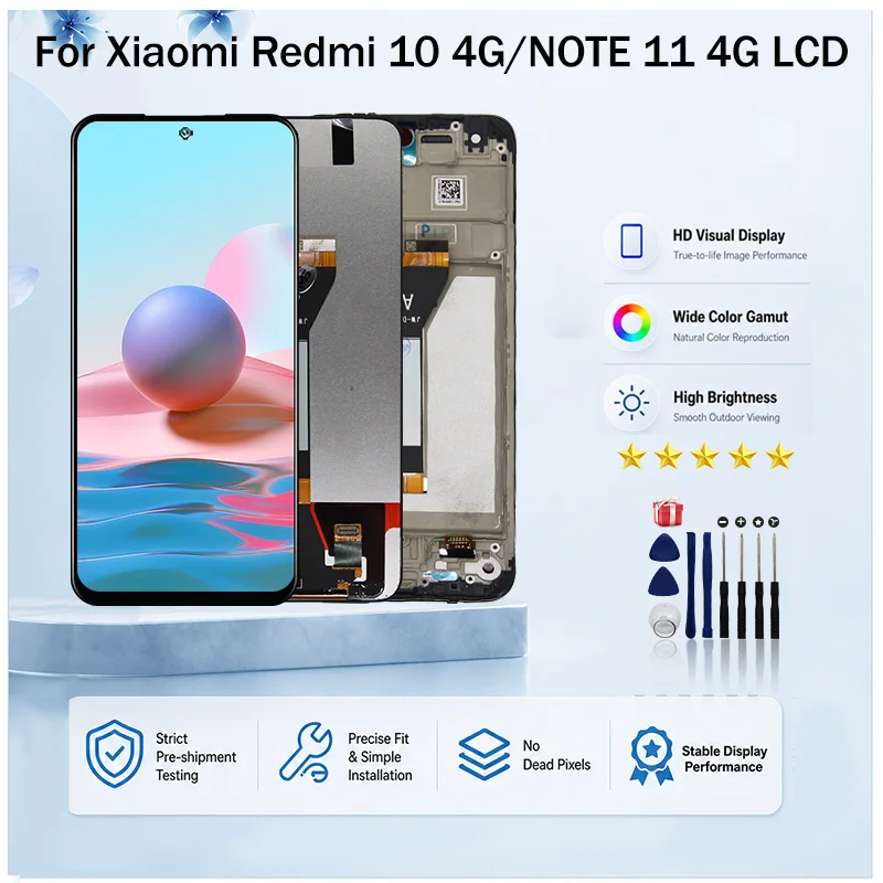 IPS For Xiaomi Redmi 10 LCD 21061119AG Display Touch Screen Digitizer For Redmi Note 11 4G LCD 2201117TG Screen Replace Parts