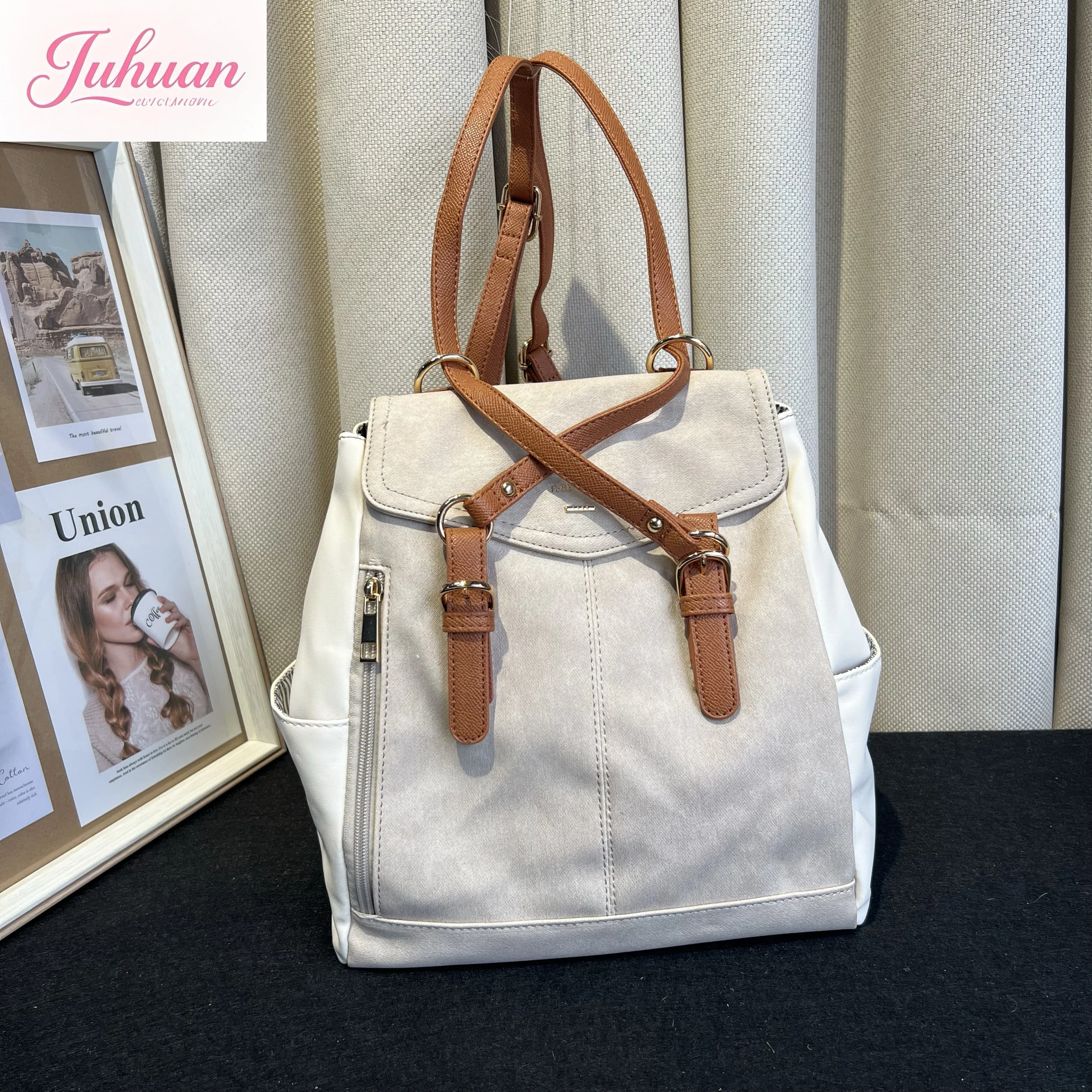 New Japanese fashion casual versatile backpack women large capacity college style student schoolbag pu leather backpack female