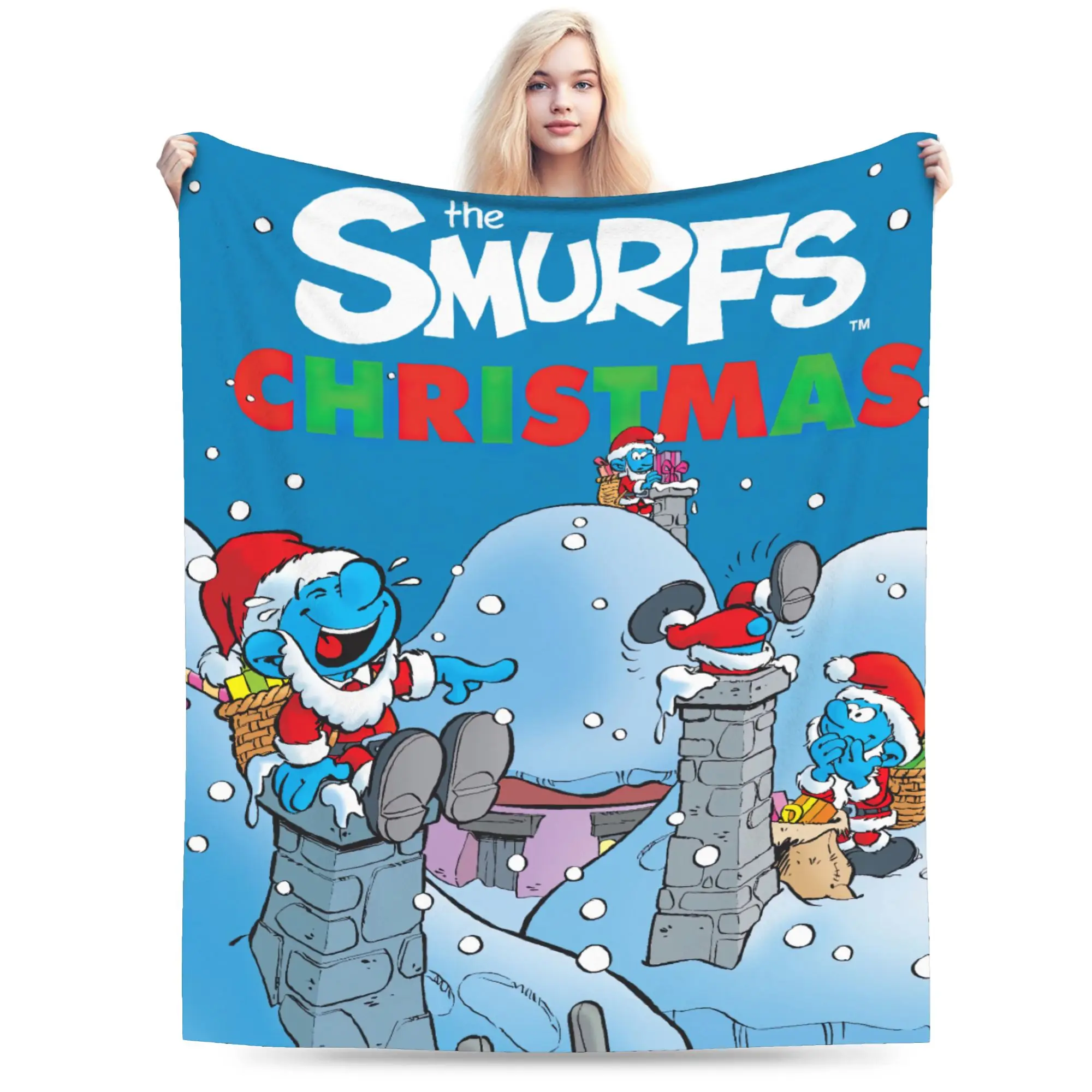 

The S-Smurfs Blue Cartoon Blankets Coral Fleece Plush Decoration Soft Throw Blankets for Sofa Outdoor Plush Thin Quilt