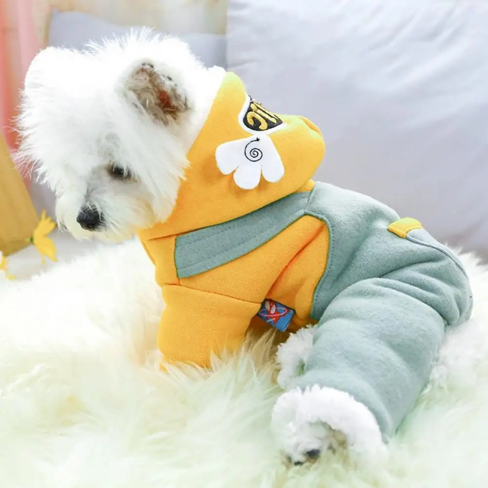 Dog Hoodies Strappy Pants Style Wings Decor Dog Coat Hooded Four-legged Button Closure Puppy Jacket Adorable Pet Clothes