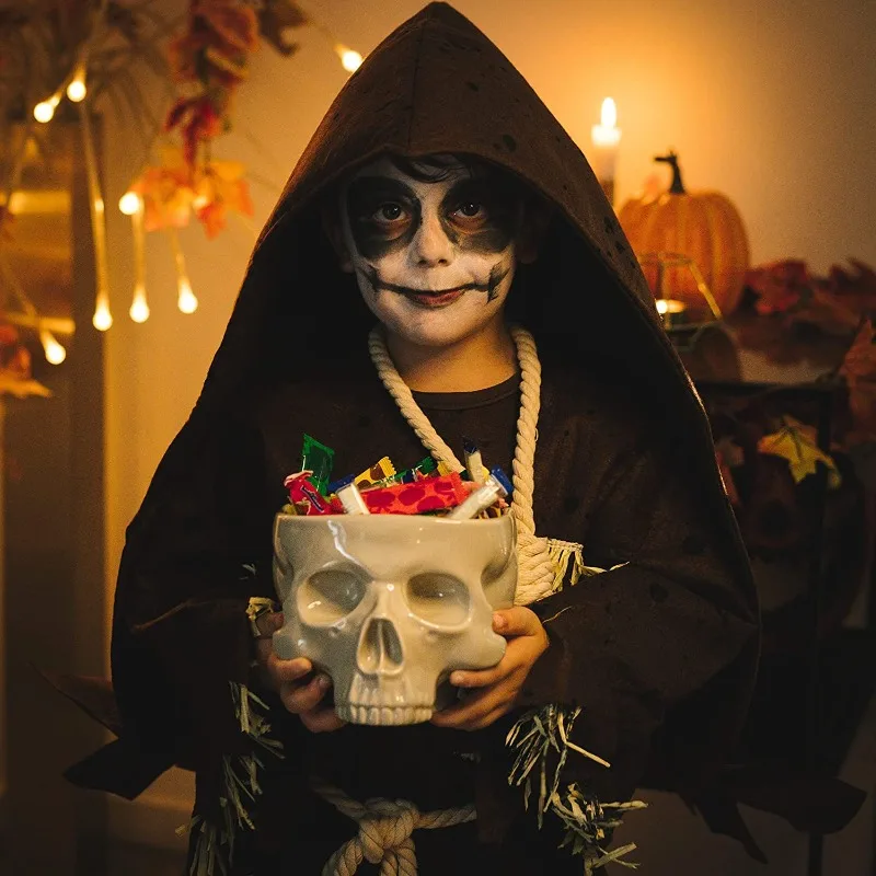 

Desktop Decoration Ceramic Gothic Skull Spaghetti Bowl Halloween Tableware Bar Food Noodles Salad Candy Bowl