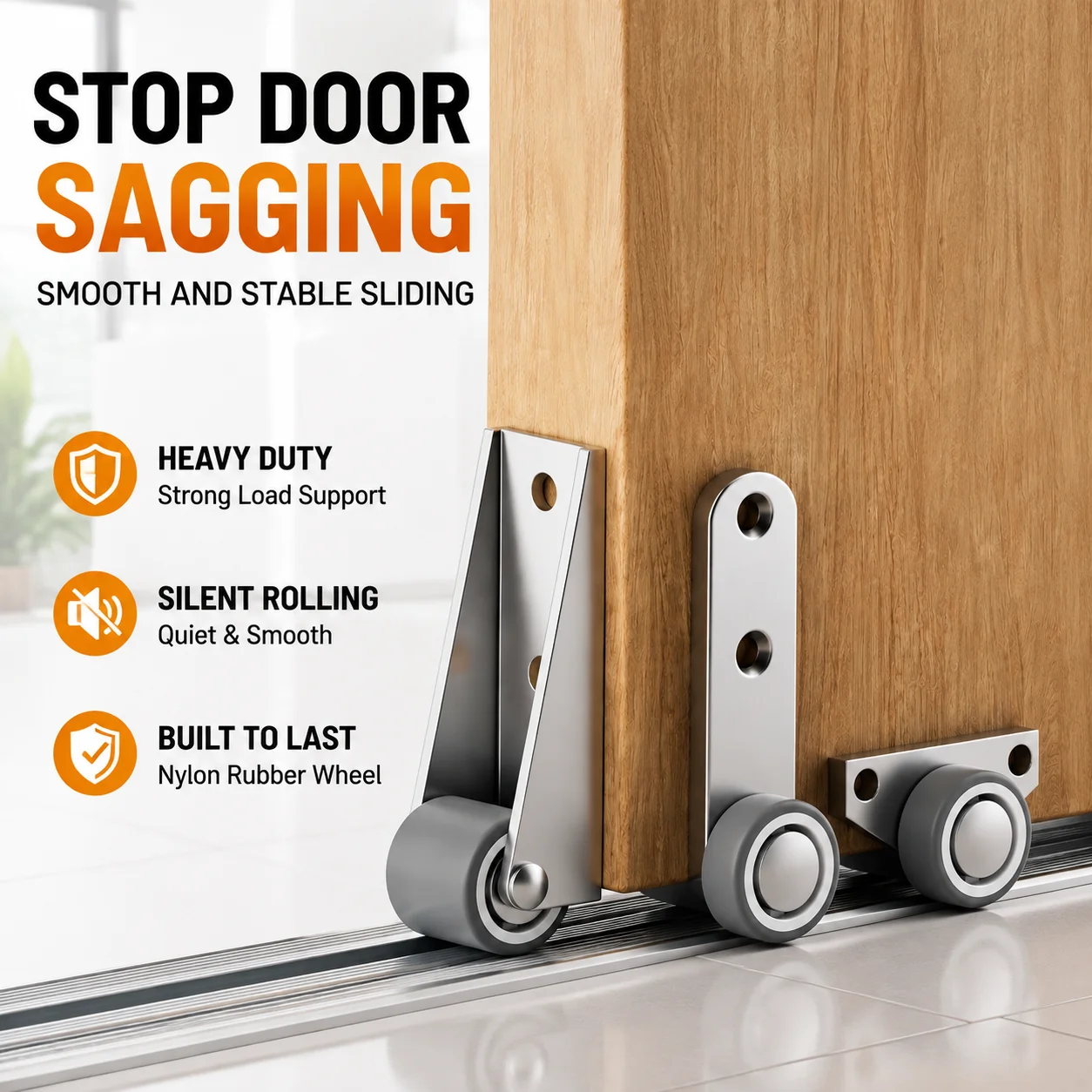 Door Sag Support Roller Wheel Caster Heavy Duty Silent Nylon Rubber Wheel Sliding Door Pulley