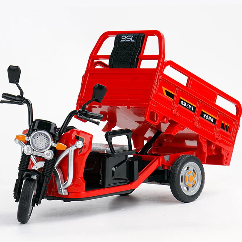 1:12 Sanbengzi Alloy Three Wheeler Motorcycle Model Diecasts Metal Toy Electric Tricycle Motorcycle Model Sound Light Kids Gifts