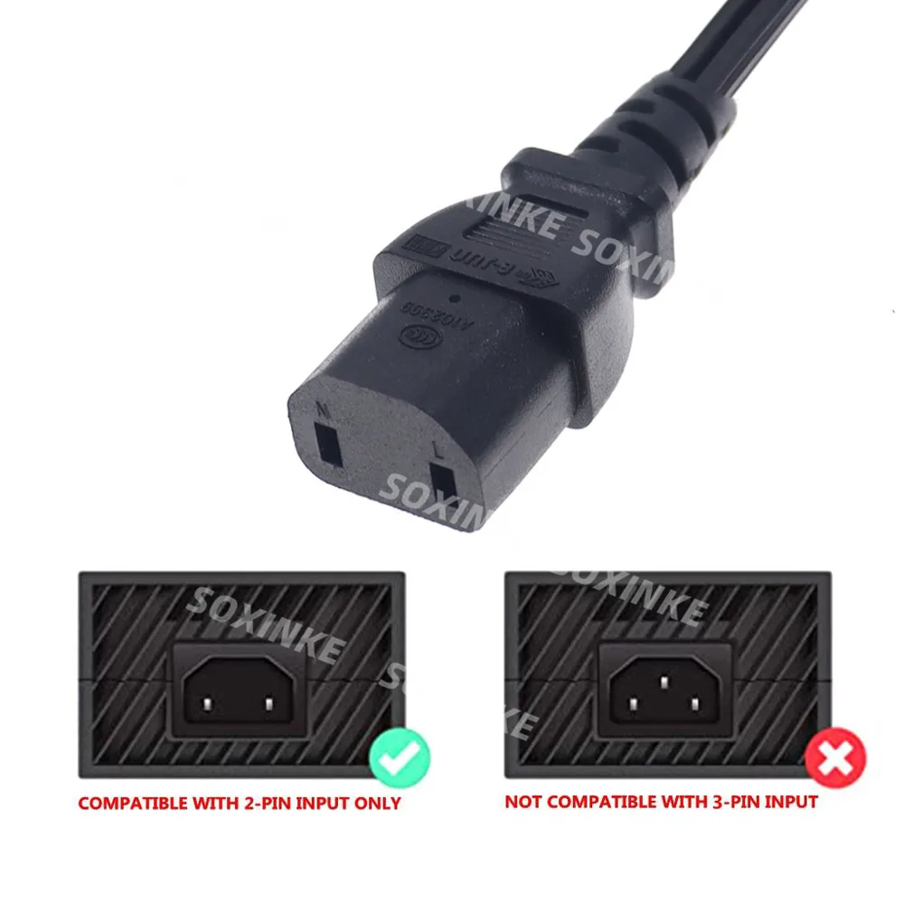 Universal 2-Prong Polarized Male to IEC C17 Female Extension Cord 1.8m Power Replacement Cable for Sony PS4 Pro Xbox One etc.