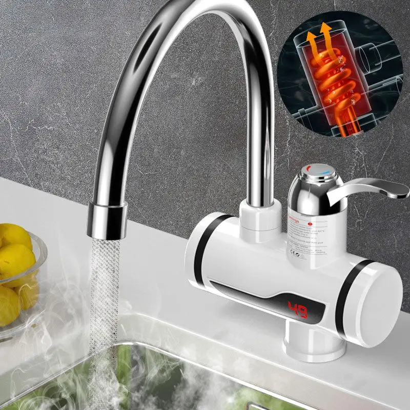 Electric Water Heater 110V 220V Kitchen Faucet Tankless Instant Heating Water Tap Flowing Heated Mixer Digital Display