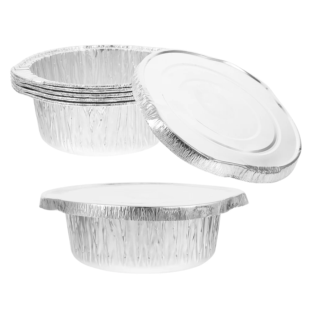 

6 Pcs Disposable Pots Baking Foil Pan Cake Barbecue Food Aluminum with Lid Cooking