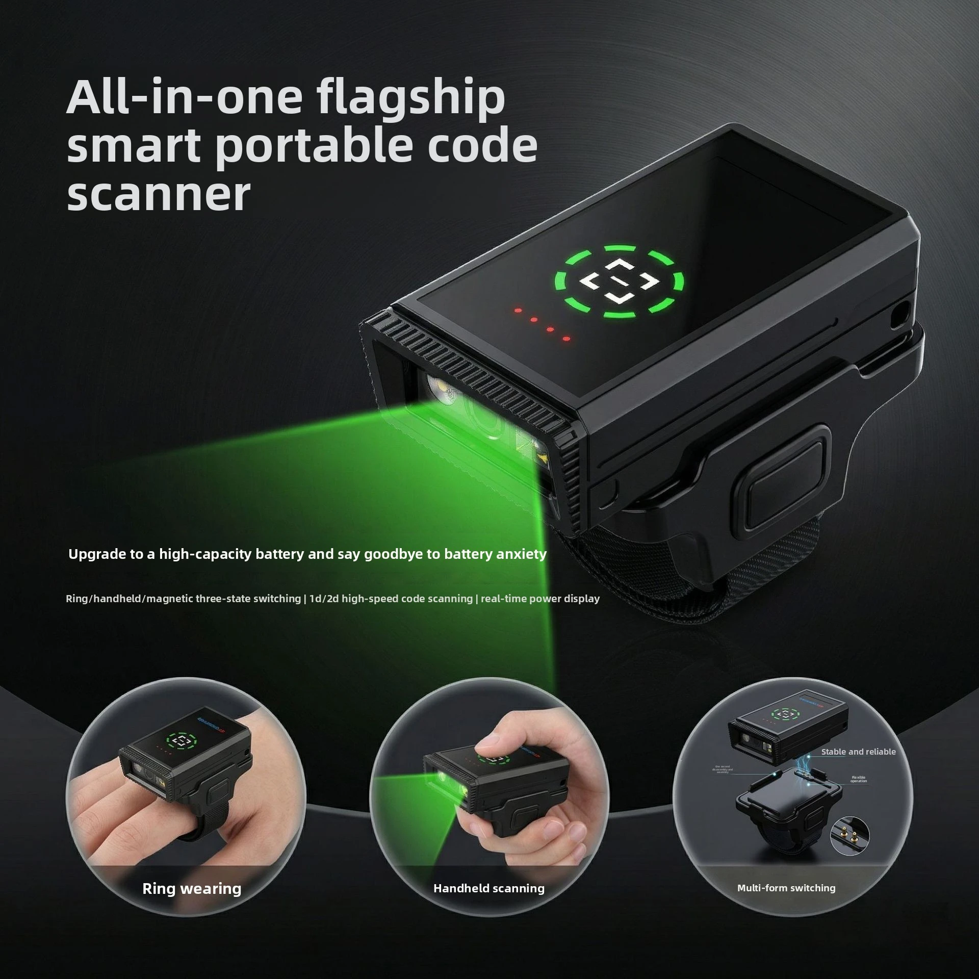 

Wireless Bluetooth Ring Barcode Scanner, Portable Mini Finger Wearable 1D 2D QR Bar Code Reader for Inventory
