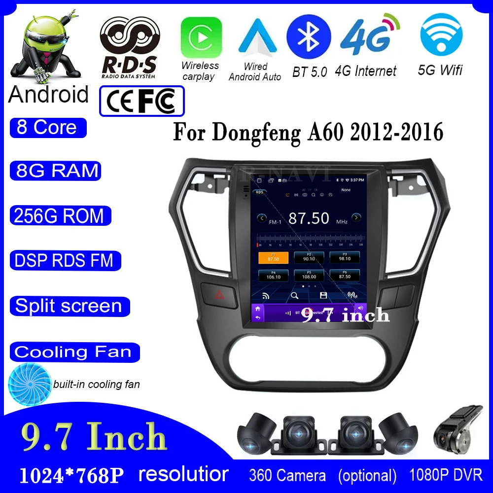 

9.7" Android 14 For Dongfeng A60 2012-2016 Car Radio Multimedia Player RDS Video GPS DSP IPS Navigation Carplay 4G Let