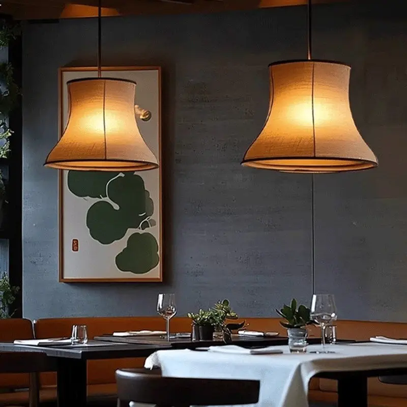 

New Chinese Style Fabric Restaurant Pendant Lights Living Room Homestay Hotel Hanging Lamp Retro Zen Tea Room Lighting Fixtures