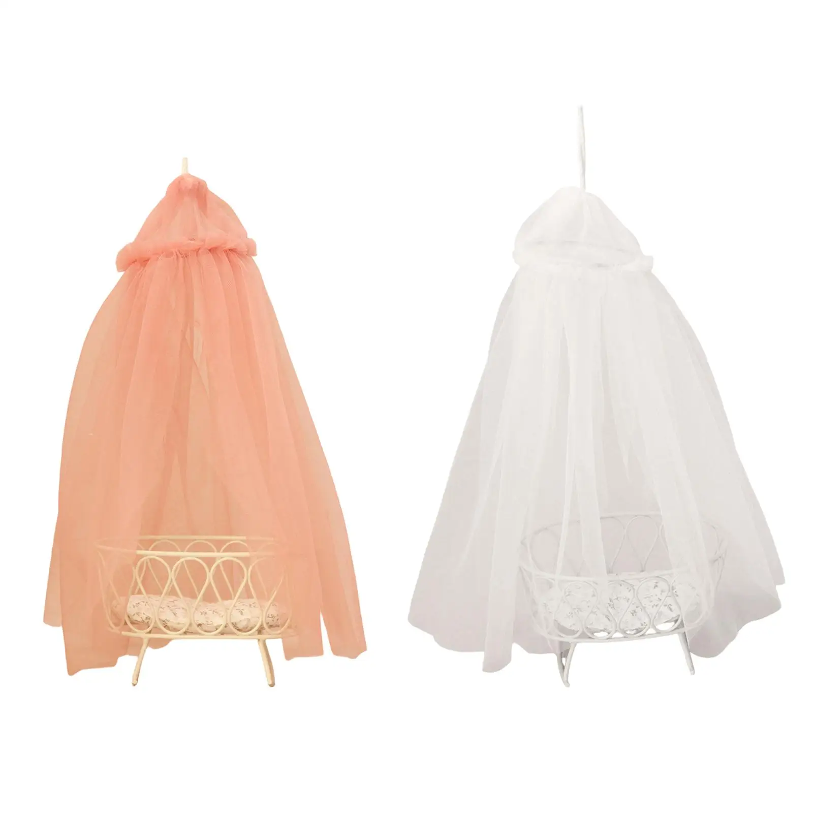 Juego de cuna y dosel a escala 1:12, muebles realistas para casa de muñecas, cama en miniatura, cama de bebé para juegos de rol, diseño de escena de vida