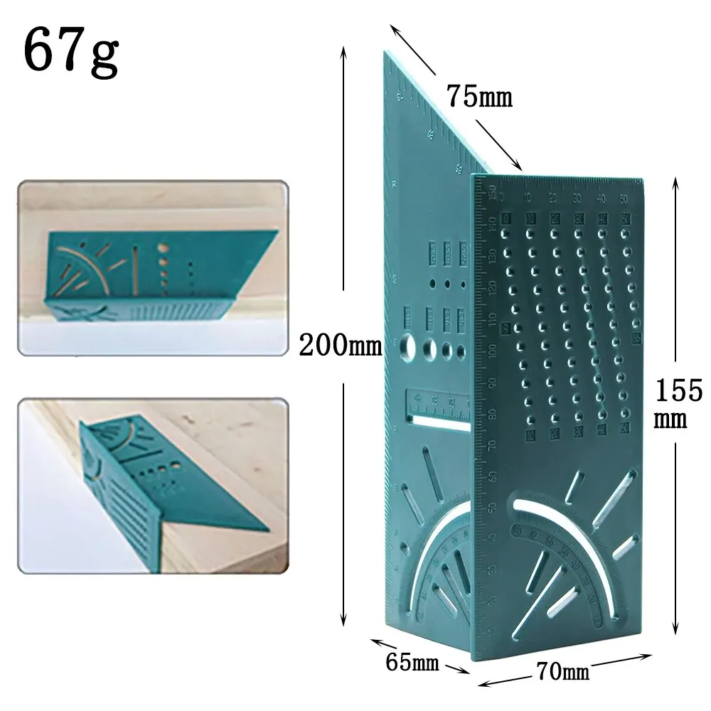 Green Angle Ruler Three-dimensional Oblique Cutting Woodwork Measuring Ruler 45/90 ° Line Crossing Ruler Fixed Gauge Tool