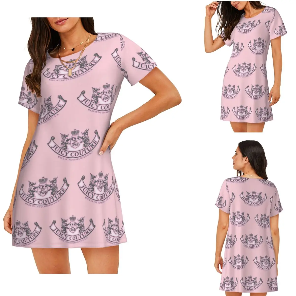Custom Juicy Couture Classic Short Sleeves Nightdress For Sleeping Sleepshirts Women Short Sleeve Nightgowns Loose Pajama Dress