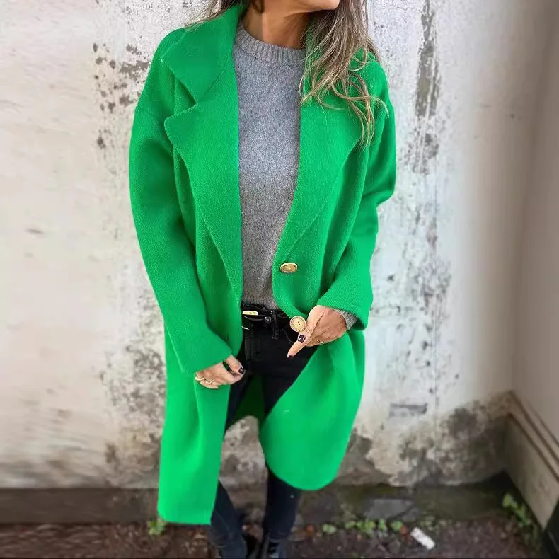 

Женская шерстяная куртка с длинным рукавом, осень-зима, однотонная повседневная верхняя одежда с лацканами, независимая станция