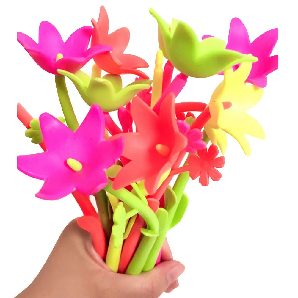 

12pcs Plant Gel Pens Assorted Colors Flower Design 0.5Mm Fine Tip Black Ink Pens For Students School Office
