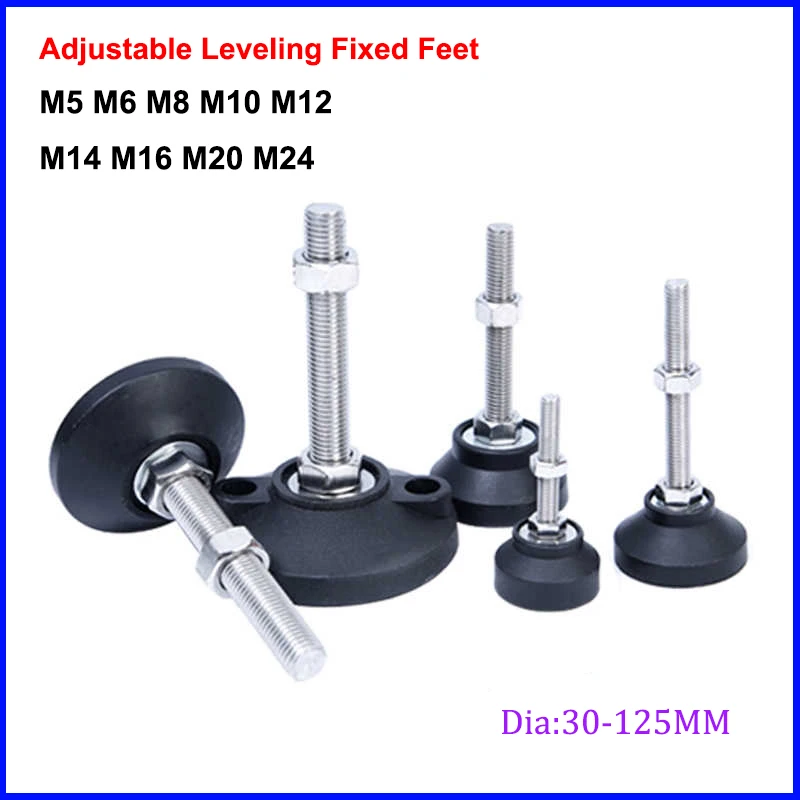1Pcs Adjustable Furniture Glide Leveling Fixed Feet Pad Dia 30-125MM Nylon Base Joint Threaded M5 M6 M8 M10 M12 M14 M16 M20 M24