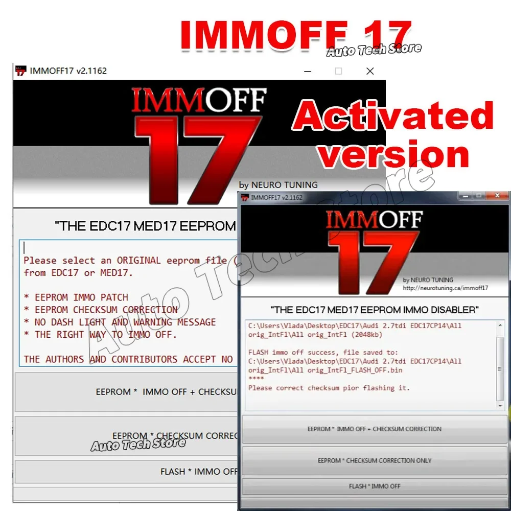 IMMO OFF 17 IMMOFF17 Software Activate Version EDC17 MED 17 Immo Off Ecu EEPROM PATCH Checksum Correction to OFF Flash