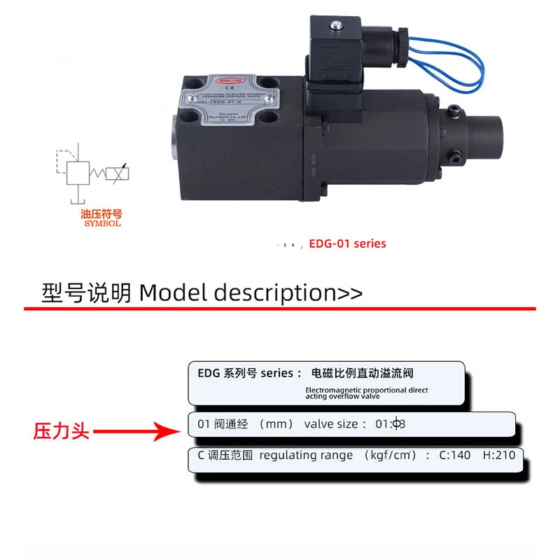 EDG-01-C/H Electromagnetic Single Double Proportional Valve Pressure Valve Pressure Head Proportional Valve Pilot Relief Valve