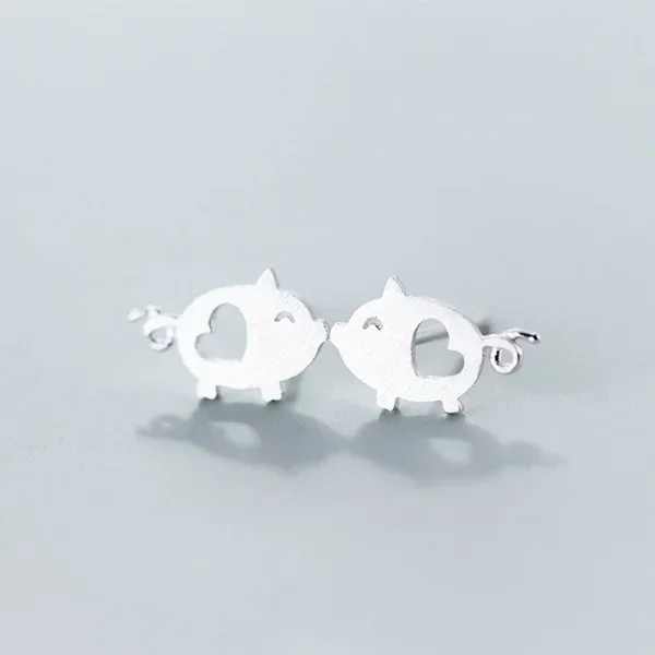 Delysia King Women Cute Love Kiss Piggy Earrings Simplicity Heart Elegant Temperament Girls Hollowed Out Ear Studs