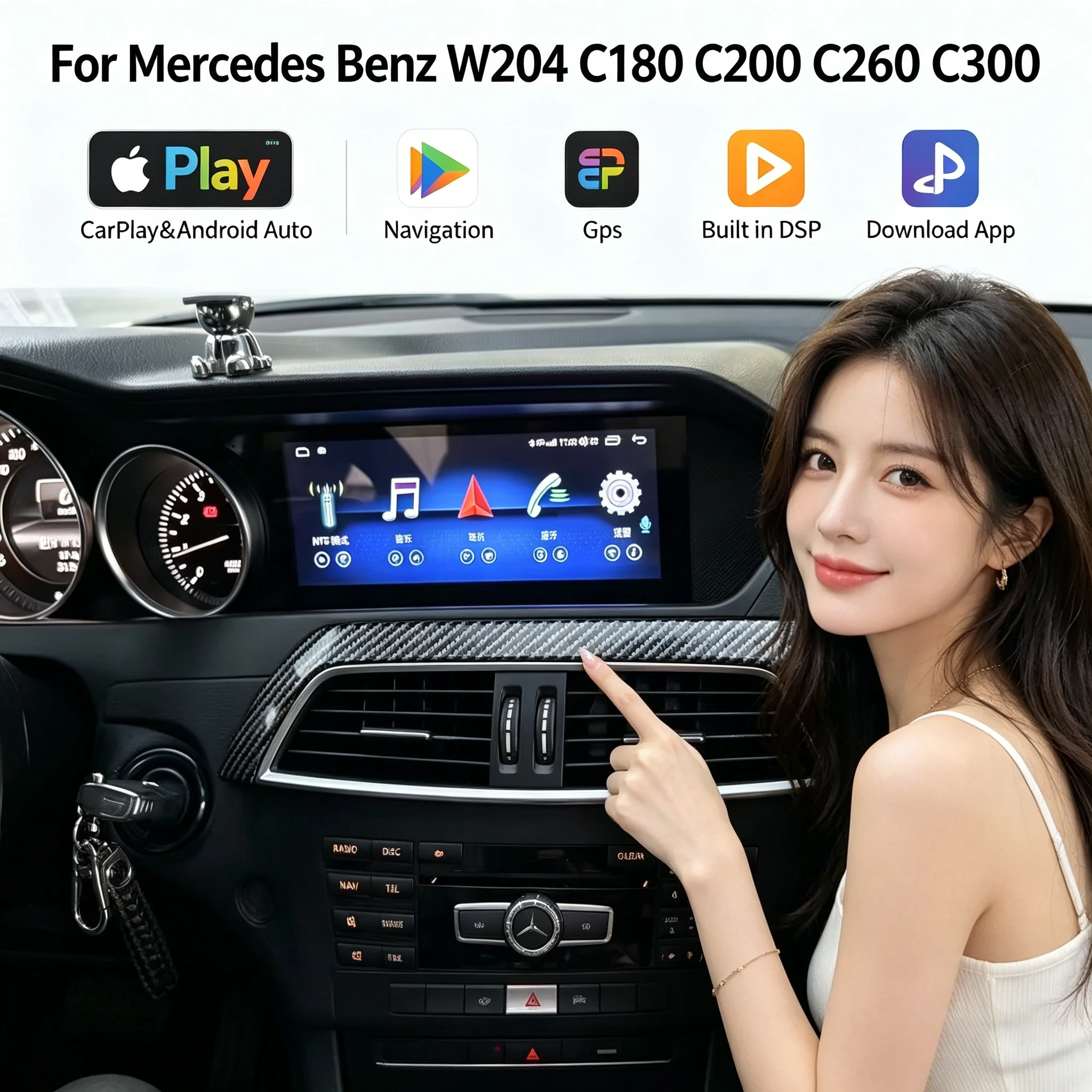 8.8'' Android 14 Wireless Carplay Touch Screen For Mercedes C Class W204 S204 2011-2014 Car Stereo Player Stereo GPS Navigation