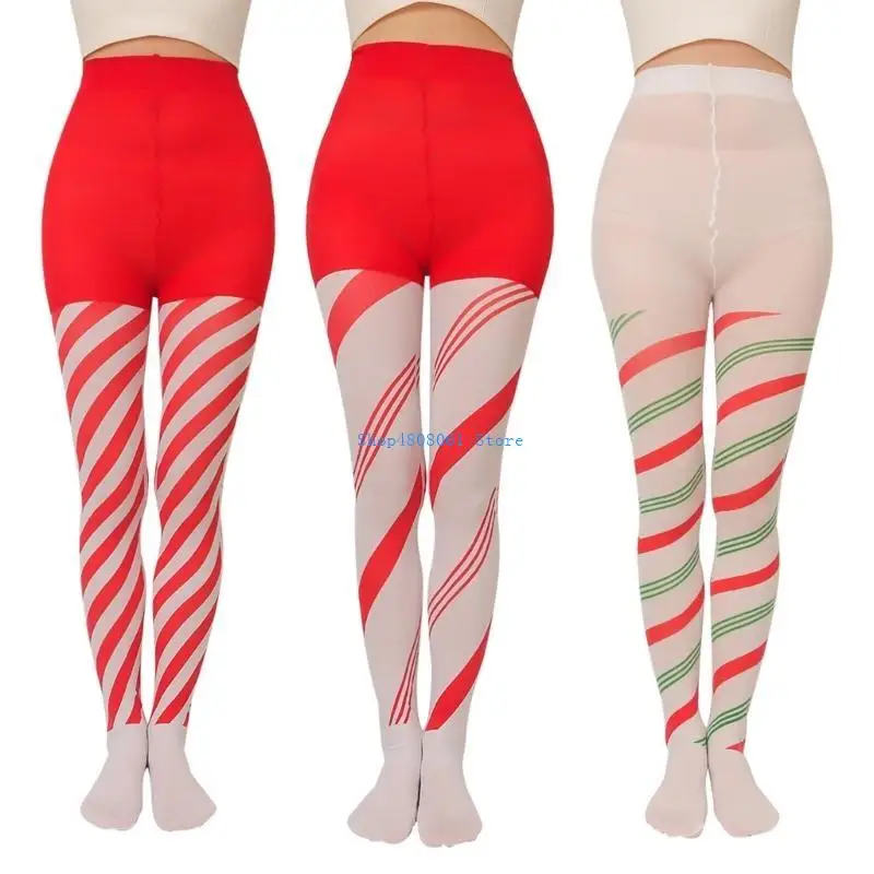 T3LC Kerst Candy Cane Gestreepte Volledige Lengte Panty Kousen Kousen voor Holiday Party Panty Cosplay Kostuum Accessoire