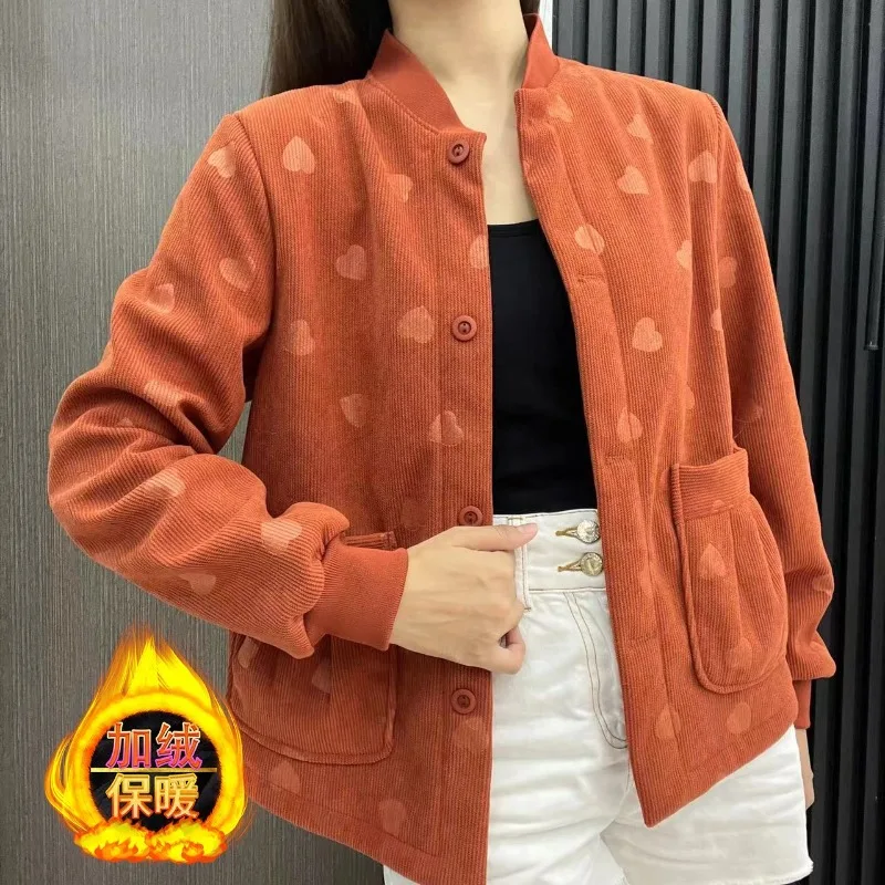 Women's Autumn Winter Fleece Lining Coat Cotton Jacket Elderly Fleece Thicken Casual Fashion Advanced Soft Niche Versatile