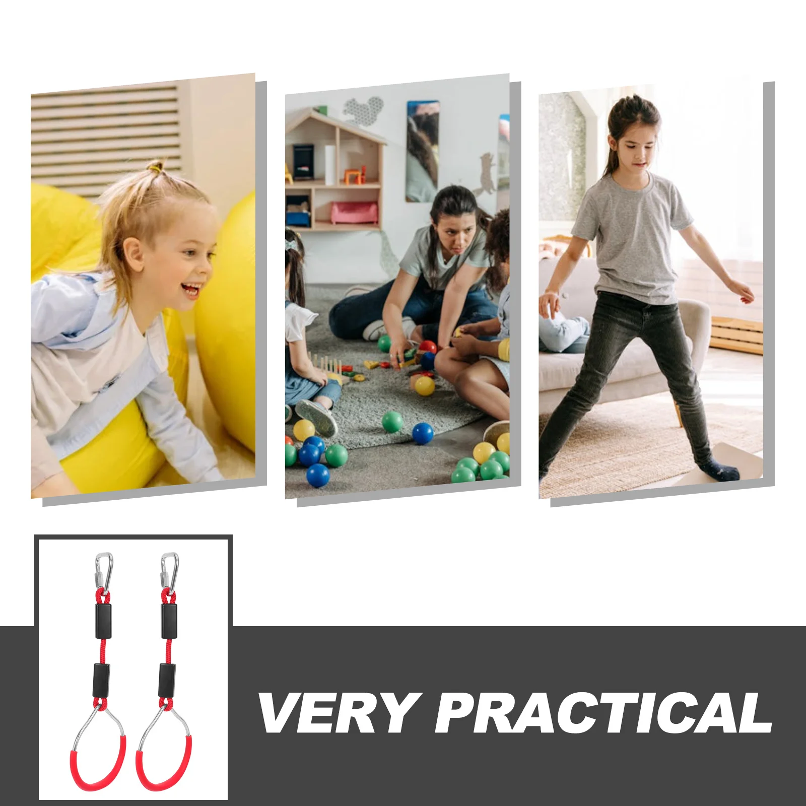 

2Pcs High Strength Kids Gymnastic Rings 120Kg Capacity Wide Grip Climbing Rings for Outdoor Playground Garden