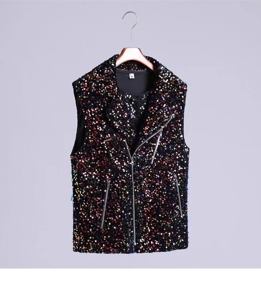 

Fashion Cool Men's Sequin Vest Stage Show Dance Costumes Nightclub male Singer DJ punk Motocycle Coat