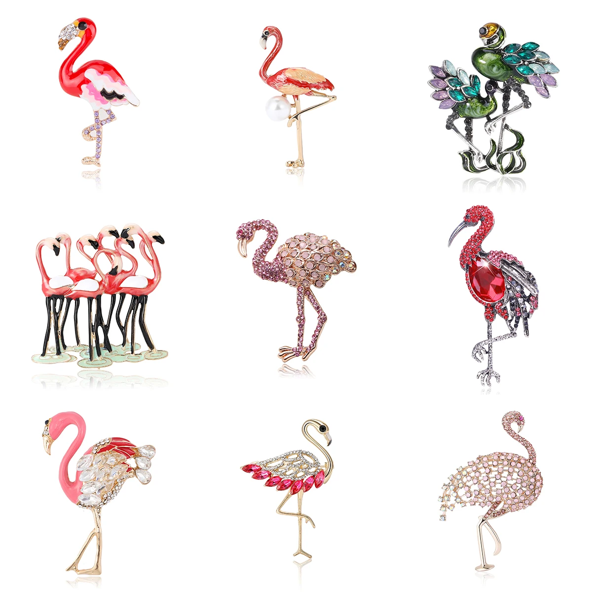 Enamel Rhinestone Flamingo Brooches for Women Unisex Animal Pins Multi-color Available Casual Party Accessories Gifts