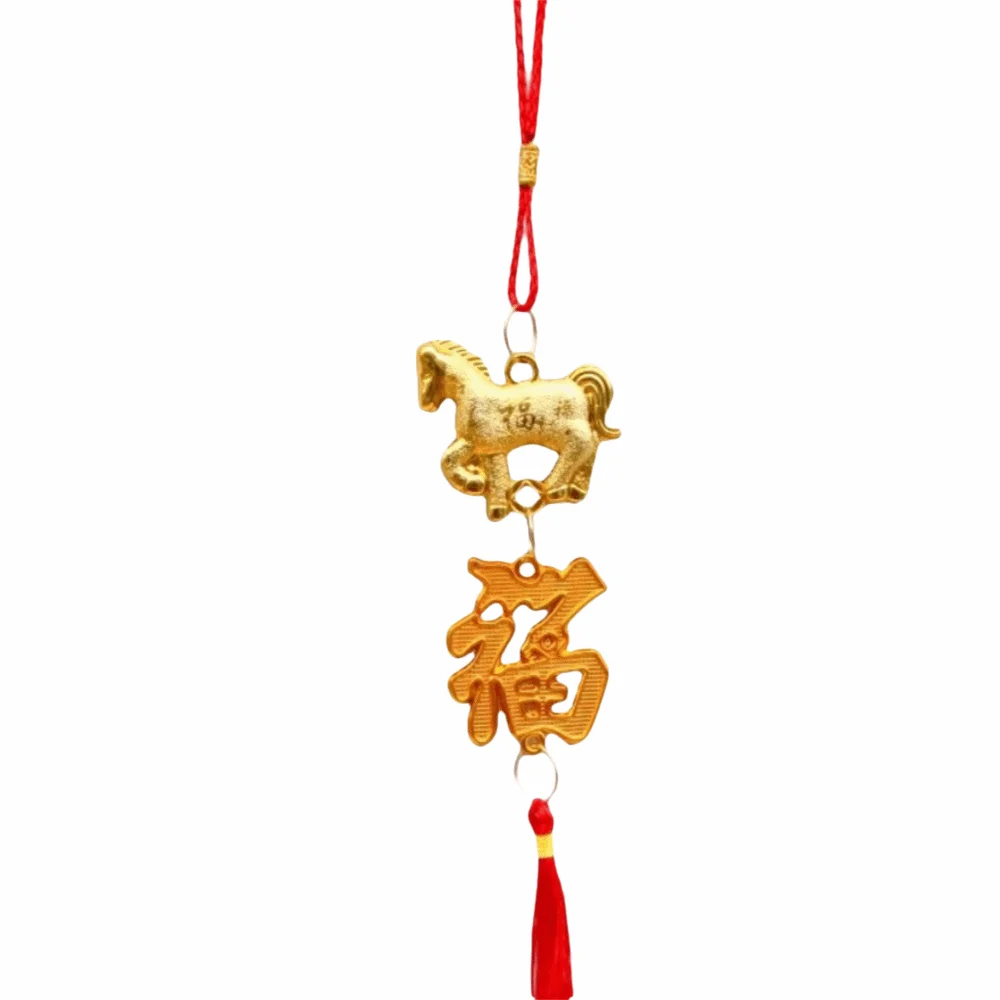 Red Gold Color Spring Festival Pendant with Tassel Good Luck Horse Year Pendant Traditional Plastic Zodiac Horse Pendant