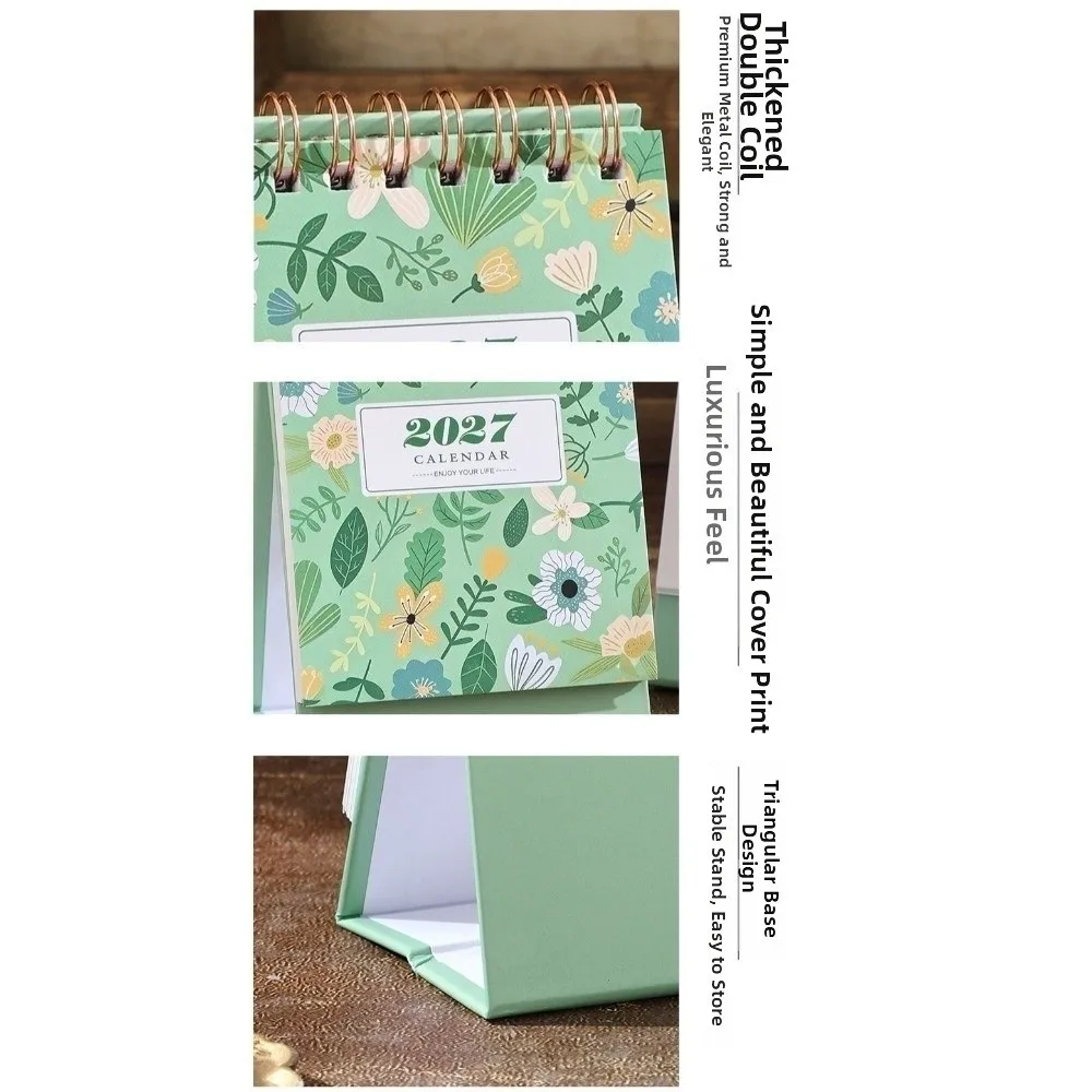 New Floral Pattern 2027 Desk Calendar Coil English Mini Calendar Mini Standing Calendar Desktop Planning