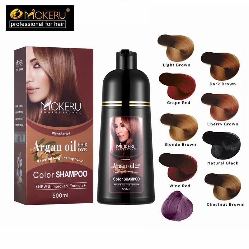 

Mokeru Professional Dye Organic Brown Black Hair Color Permanent Hair Coloring Shampoo Long Lasting Argan Oil Hair Dye Shampoo