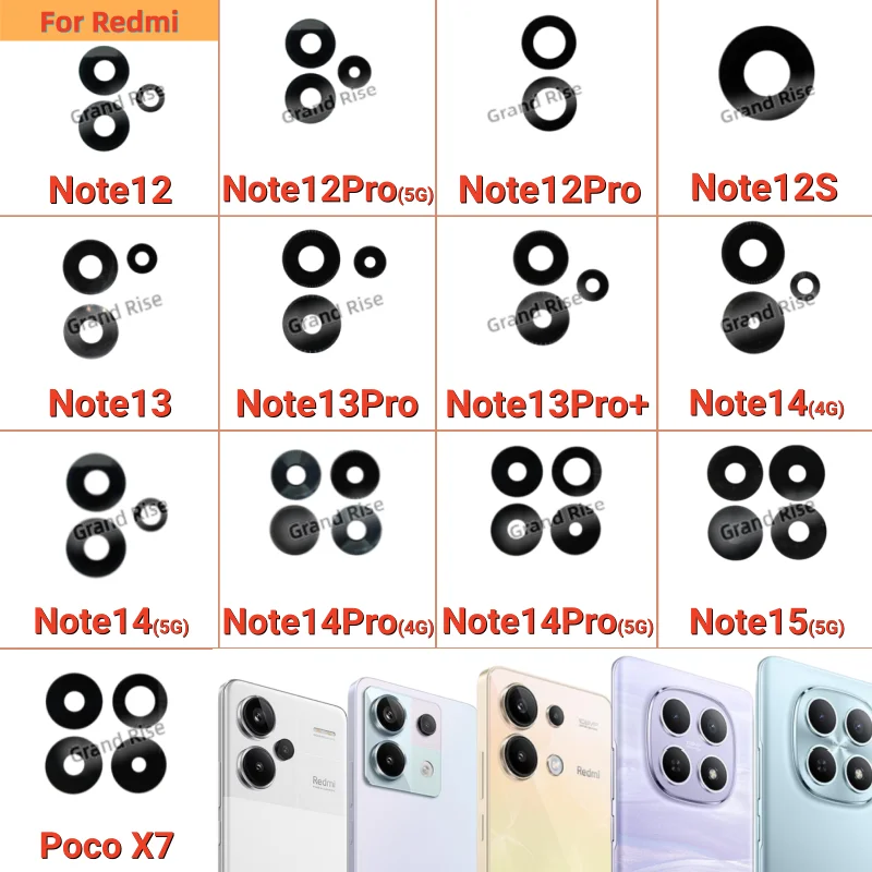 

New For Redmi Note 12 Pro Note12S Note13 Pro Plus + Note14 Pro Note15 PocoX7 Rear Camera Glass Lens With Glue Sticker Spare Part