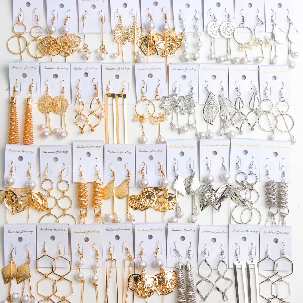 10Pairs/Lot Retro Geometric Alloy Women Earrings With Sequins  Tassels Fashion Jewelry Gifts Randomly Shipped