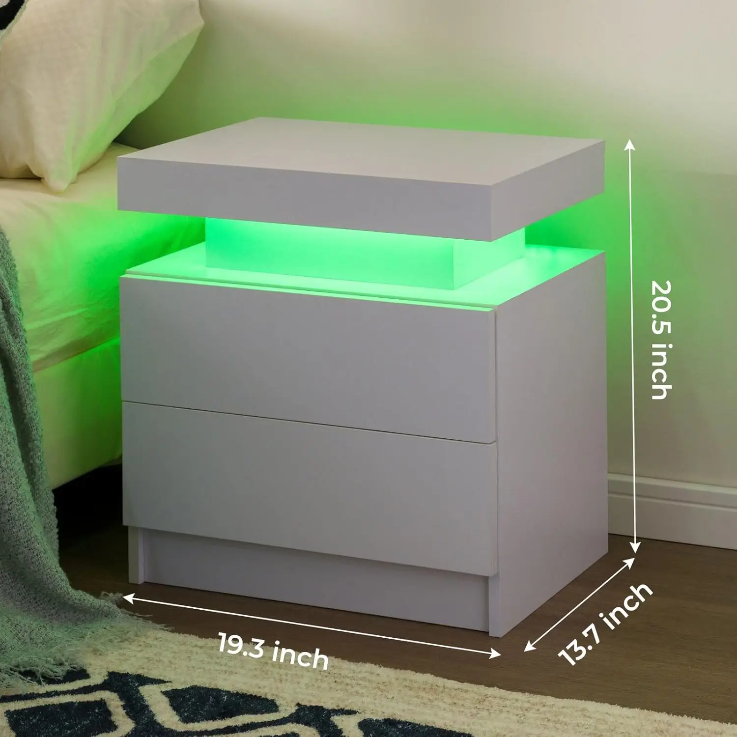 Mesita de noche Juego de 2 mesitas de noche LED con 2 cajones, mesita de noche con cajones para muebles de dormitorio, mesa auxiliar con LED