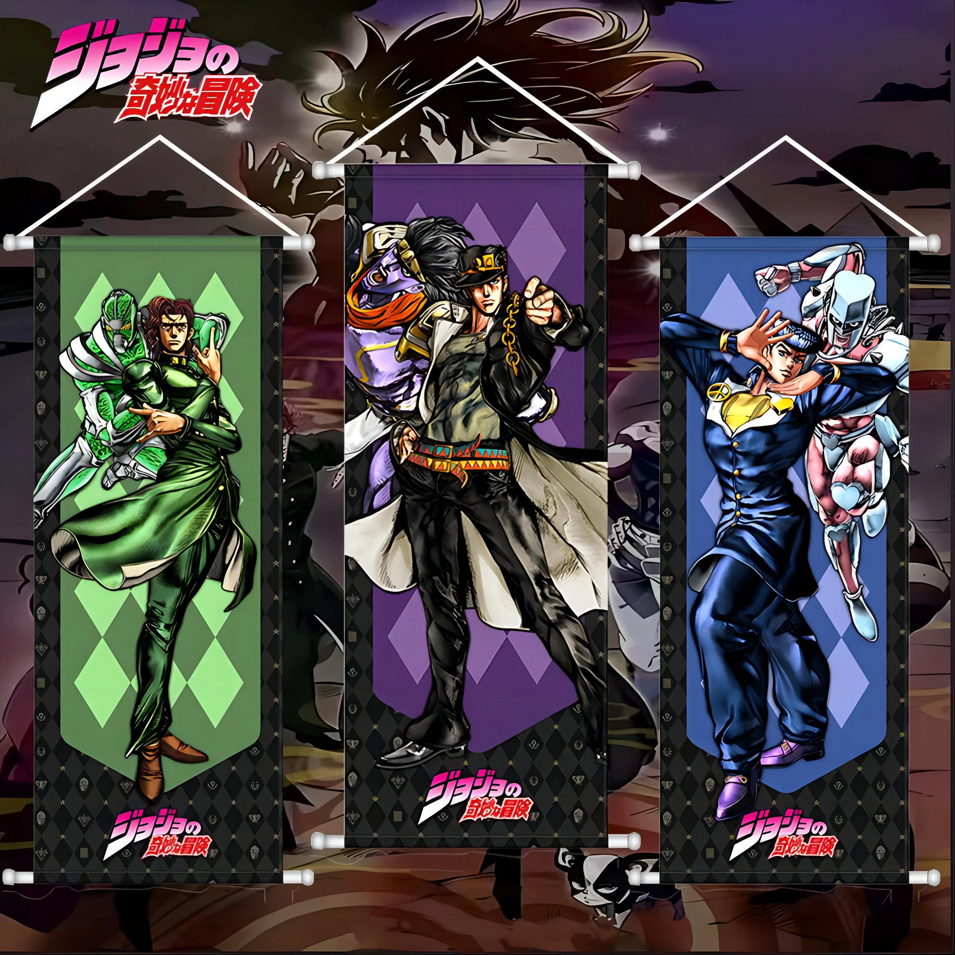 

J.B.A Style Anime Stylish Heroes Wall Scroll Poster Jotaro Kujo Jolyne Cujoh Noriaki Kakyoin Decorative Canvas Hanging Art