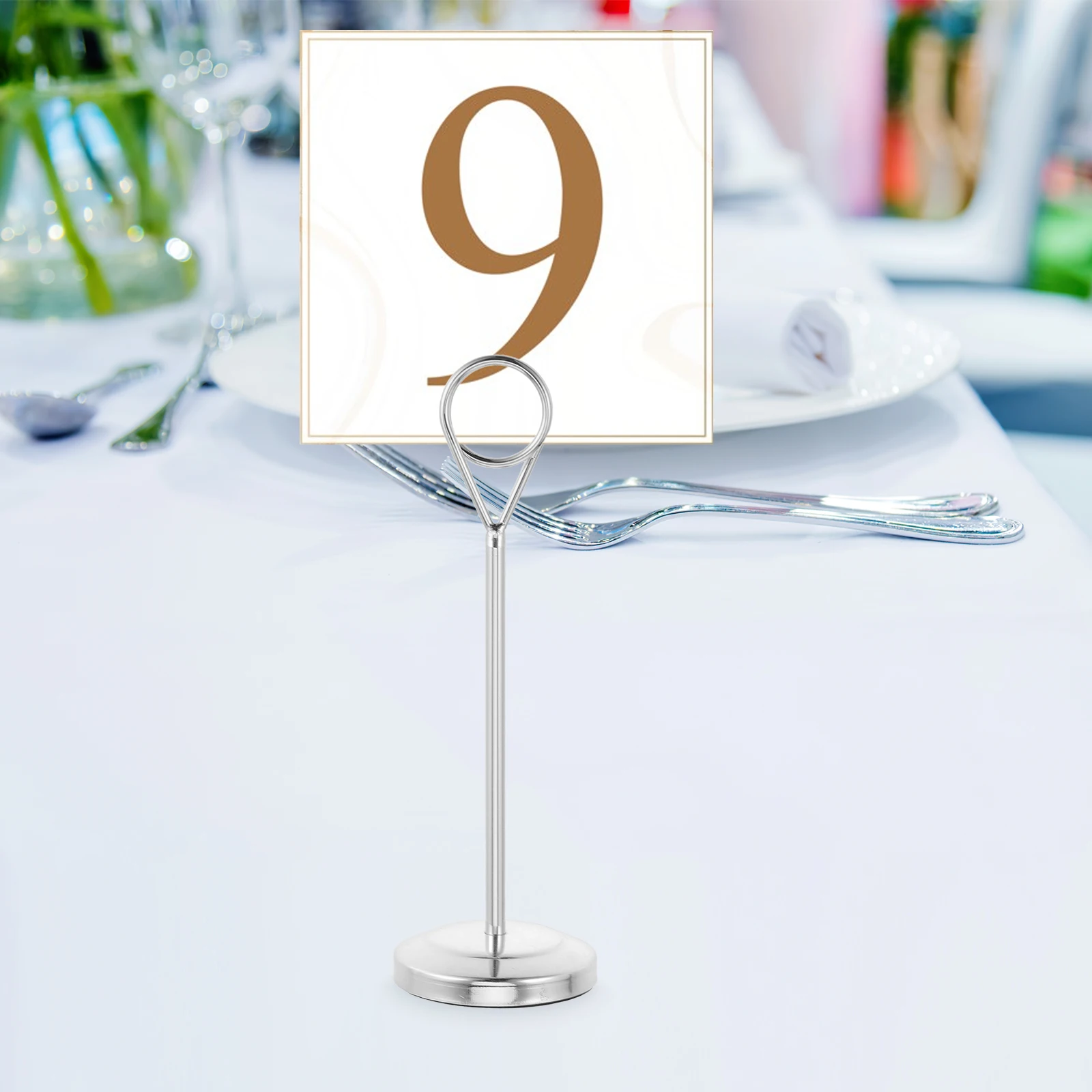 

4 Pcs Stainless Steel Card Holder 15cm Silver Number Menu Sign Seat Plate Display Tall Card Holders For Table Top Table