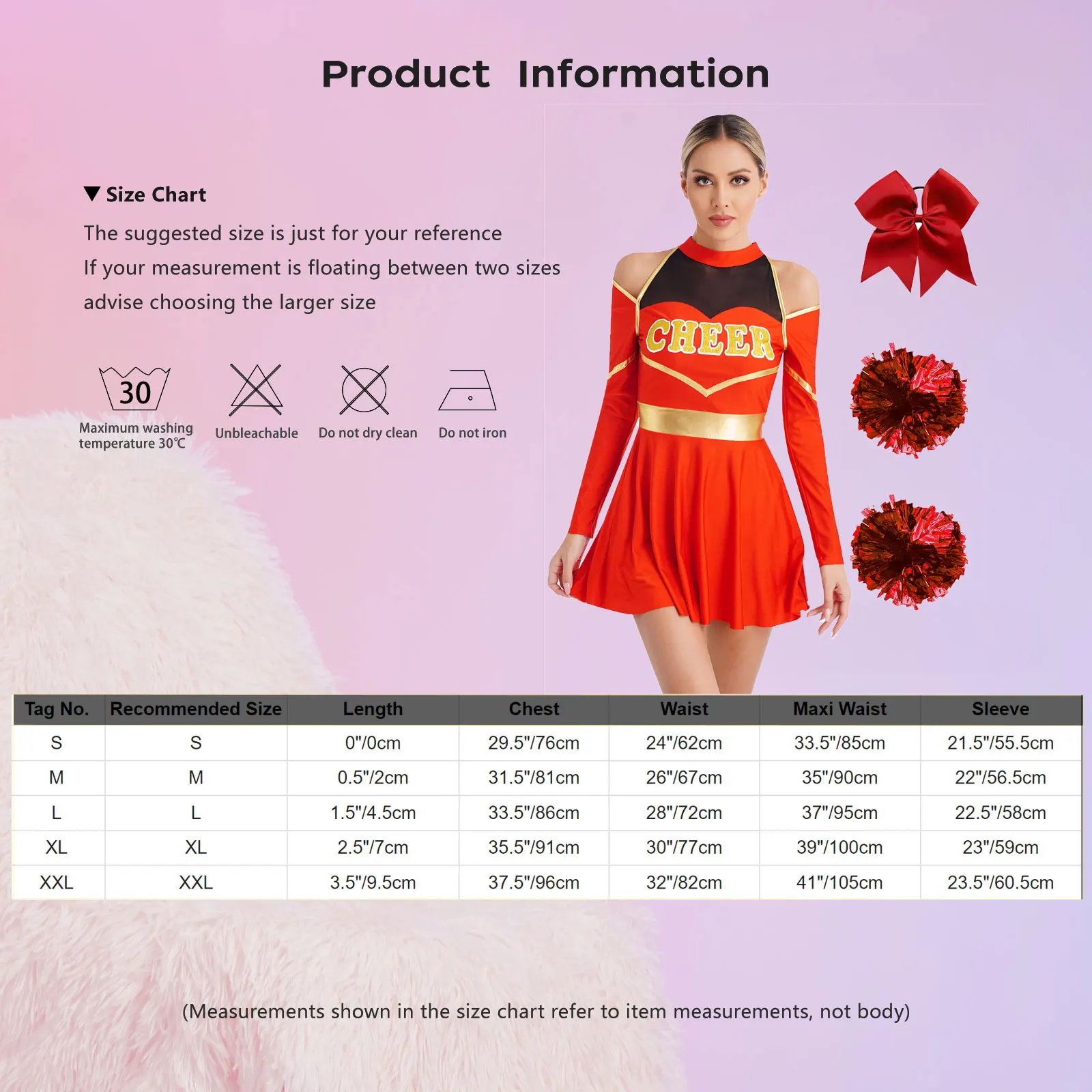 Womens Cheerleading Costume for Stage Performance School Girls Cheer Dress Bowknot Hair Band And 2Pcs Flower Balls Outfits