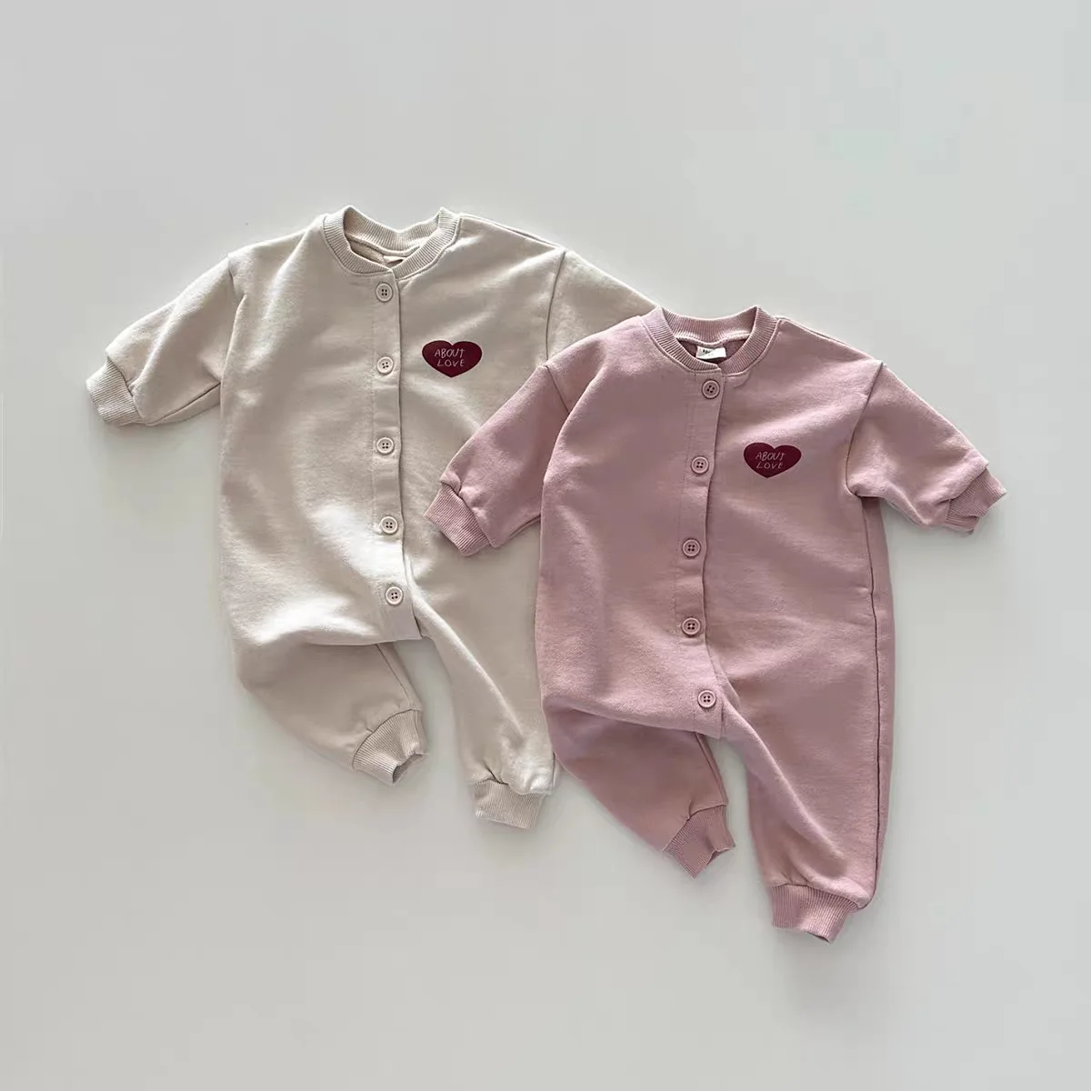 2025 Autumn New Baby Long Sleeve Casual Romper Cotton Infant Boy Girl Heart Letter Print Jumpsuit Fashion Newborn Clothes 0-24M