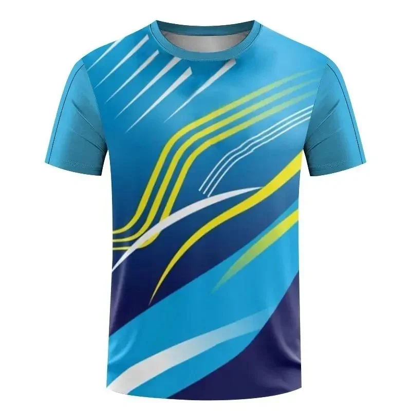 

2025 Cross disciplinary New Badminton and Table Tennis Speed Drying Top, 3D Printed Round Neck Short Sleeve Fitness Men's T-shir
