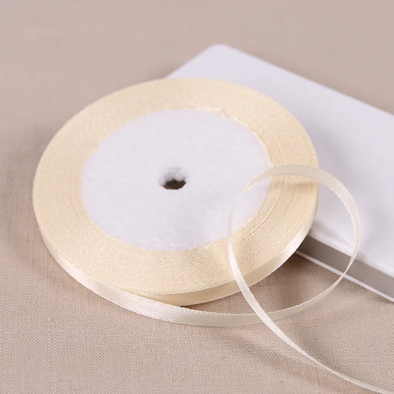 25 Yards 6/10/12/15/20/25/32/38/50/75mm Beige Polyester-Satinband für Hochzeits- und Partydekoration & DIY Geschenkverpackung – Detail 3