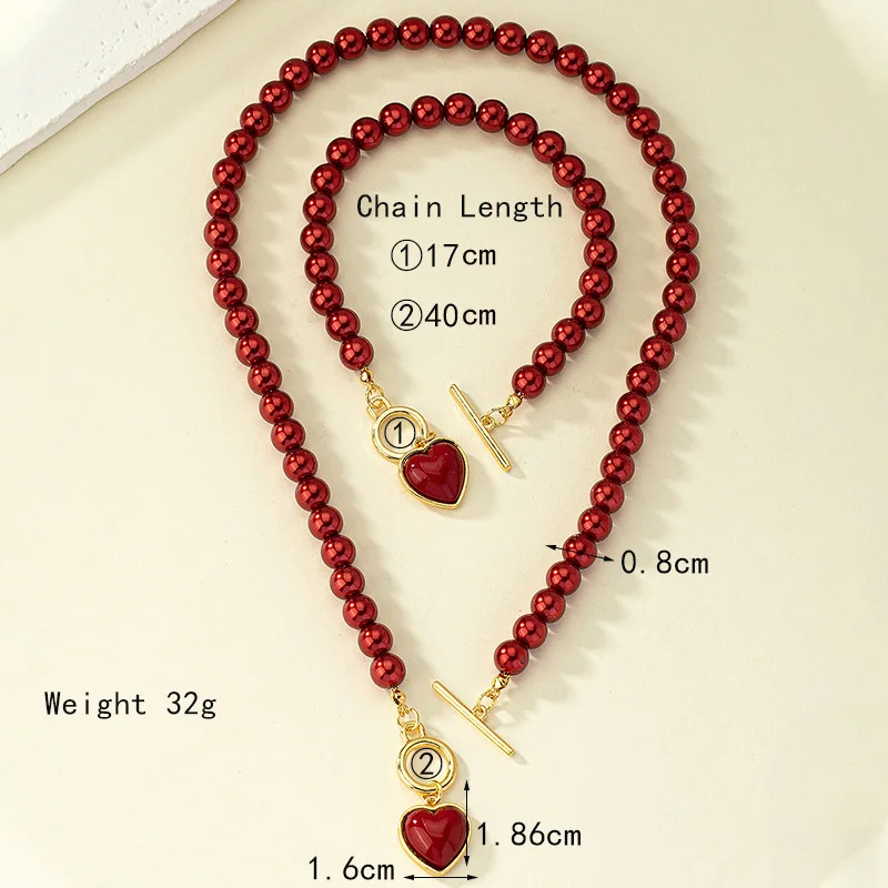 Immitation Pearl Heart Necklaces Bracelets Set For Women Elegant Fashion Jewelry Pendants Natural Color Beads Wholesales 2023747