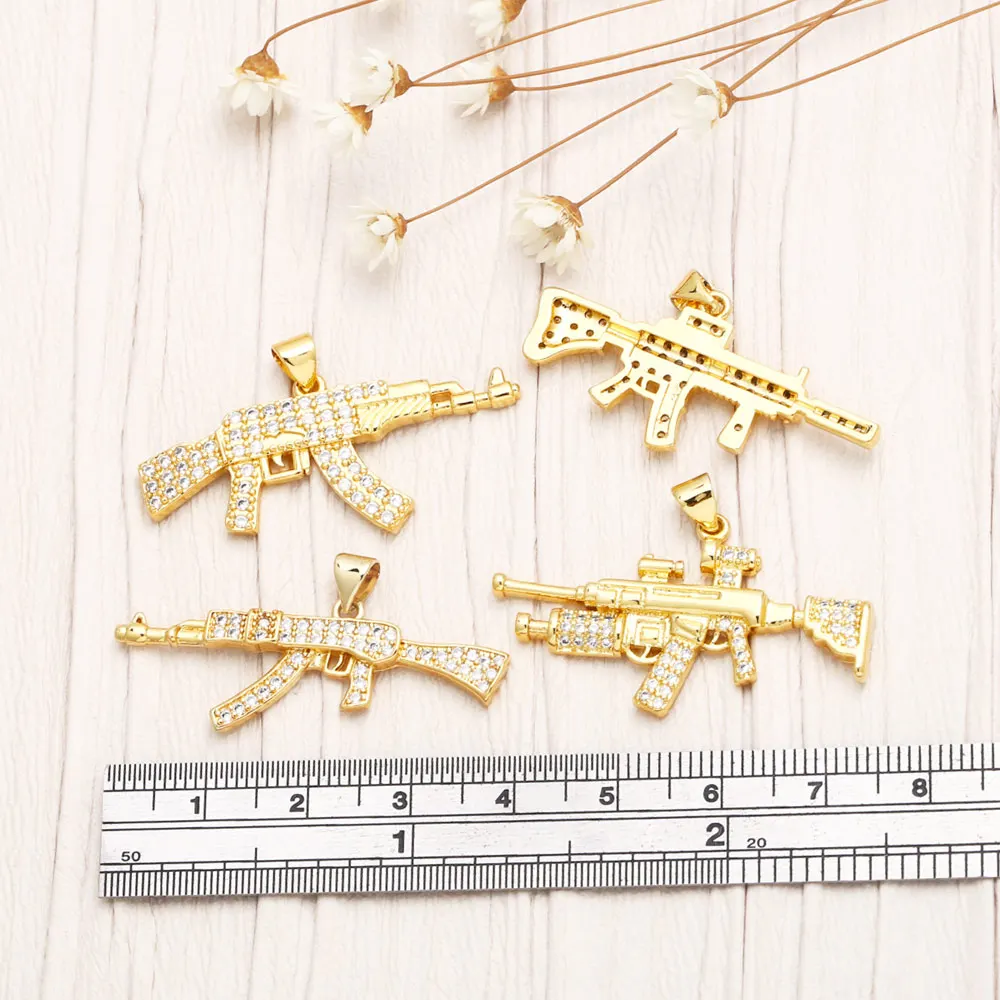 OCESRIO Assault Rifle Shape Pendant for Necklace Copper Gold Plated Exquisite Gun Jewelry Making Component Wholesale pdtb109